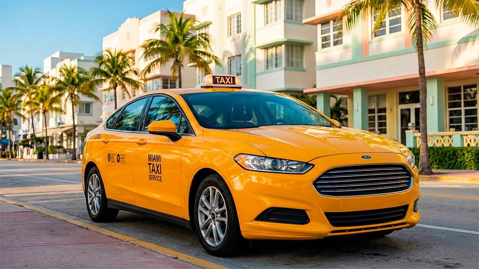 Taxi from Black Cab Miami parked on Ocean Drive